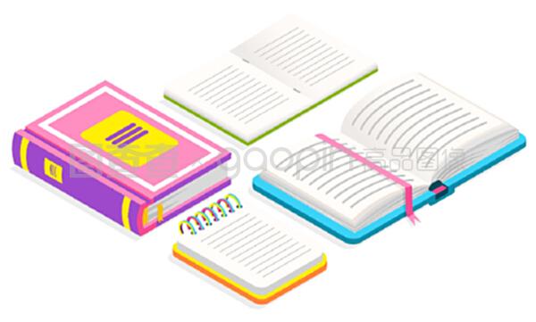 带丝带书签的教育教科书 平面设计与教学插图应用